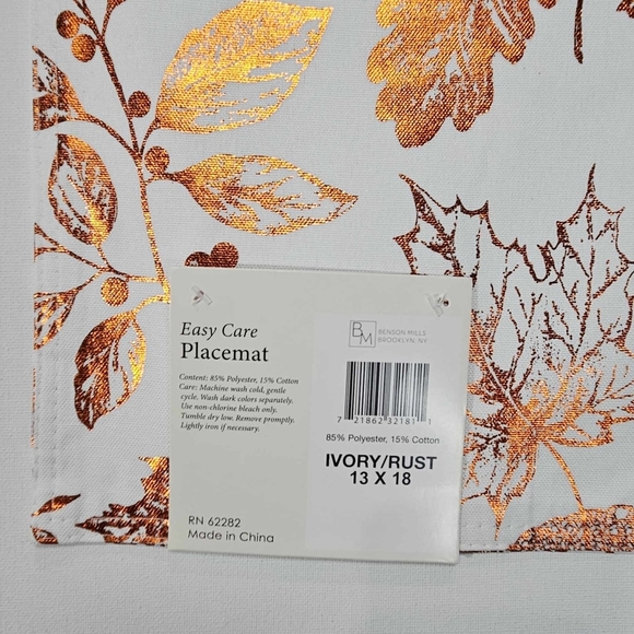 Centerpiece Placemat Benson Mills Gilded Leaves Metallic Foil Print Rectangle‎ - Picture 7 of 8